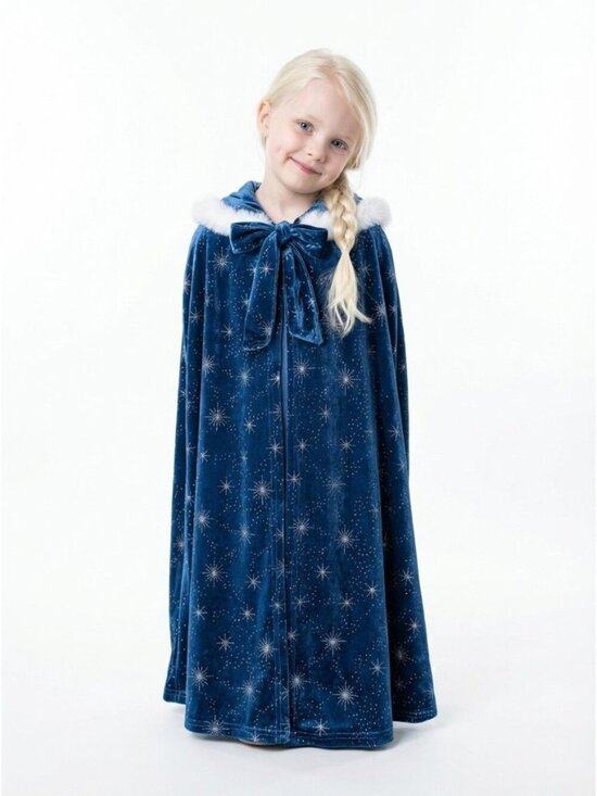 None Other - Girls Elsa Inspired Navy Velvet Hooded Princess Cape Costume (Size 4)